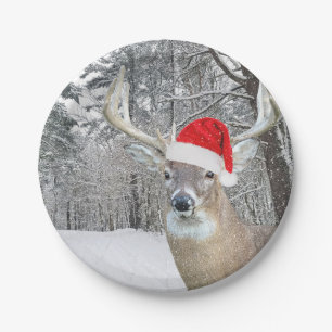 Christmas Buck In Snowflakes Paper Plate