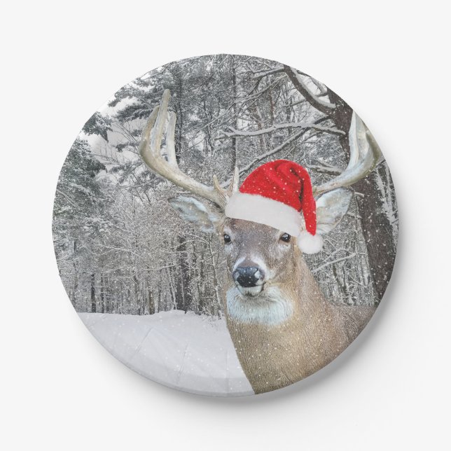 Christmas Buck In Snowflakes Paper Plate (Front)