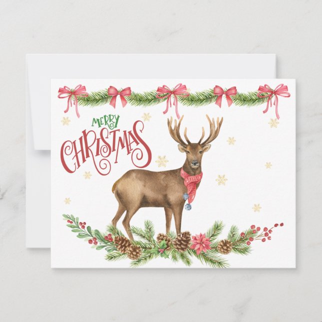 Christmas Buck Reindeer With Holiday Greens Card (Front)