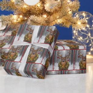 Christmas Buck Wearing a Wreath Wrapping Paper