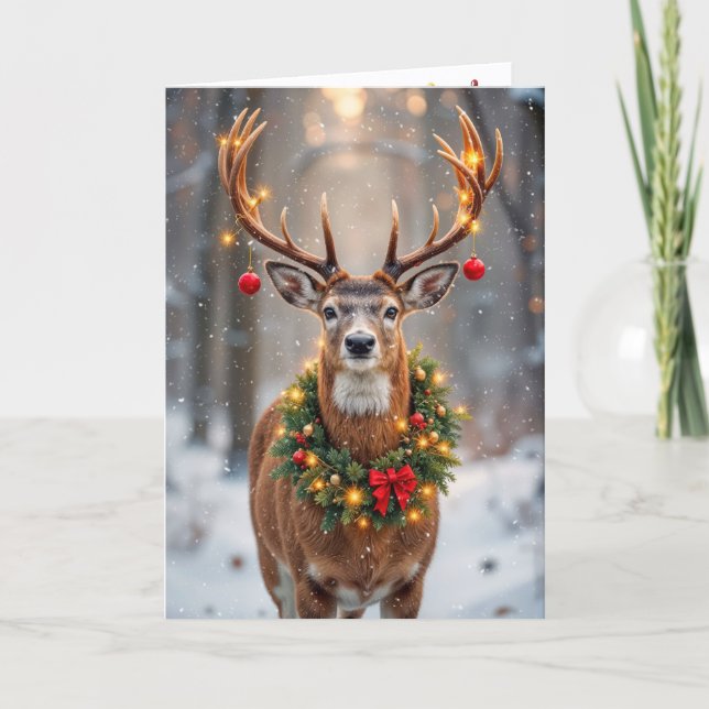 Christmas Buck With a Glowing Wreath Card (Front)