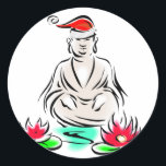 Christmas Buddha drawing Classic Round Sticker<br><div class="desc">A hilarious Buddha drawing... in a Santa hat!  Buddhists have a good sense of humour,  so give this as your holiday cards,  button,  magnets... whatever you want! Add text,  change the background colour or leave it white,  as we have in some cases.</div>