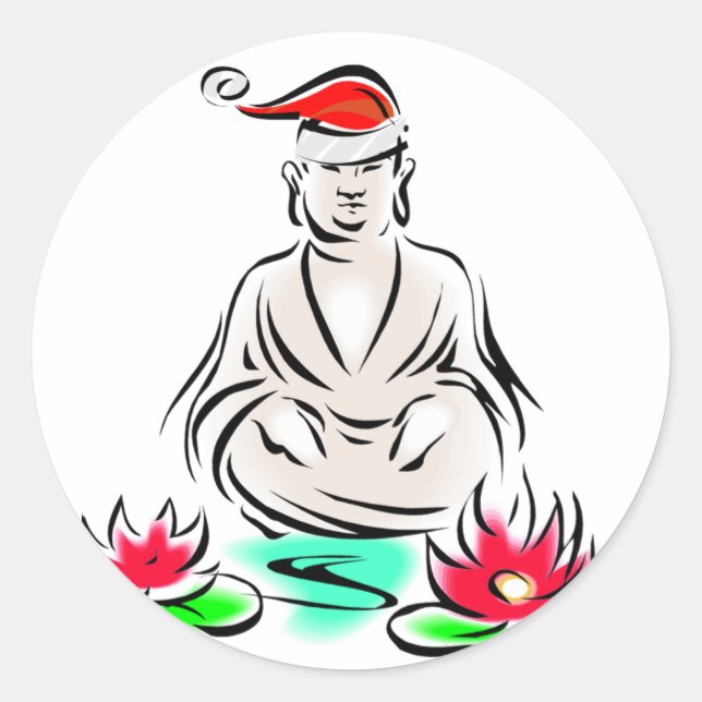 Christmas Buddha drawing Classic Round Sticker (Front)