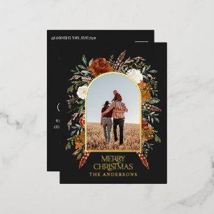 Christmas budget botanical elegant black rust foil holiday postcard