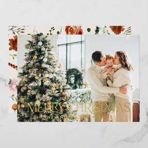 Christmas budget botanical elegant stag floral foil holiday card