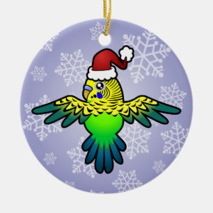 Christmas Budgie Ceramic Tree Decoration