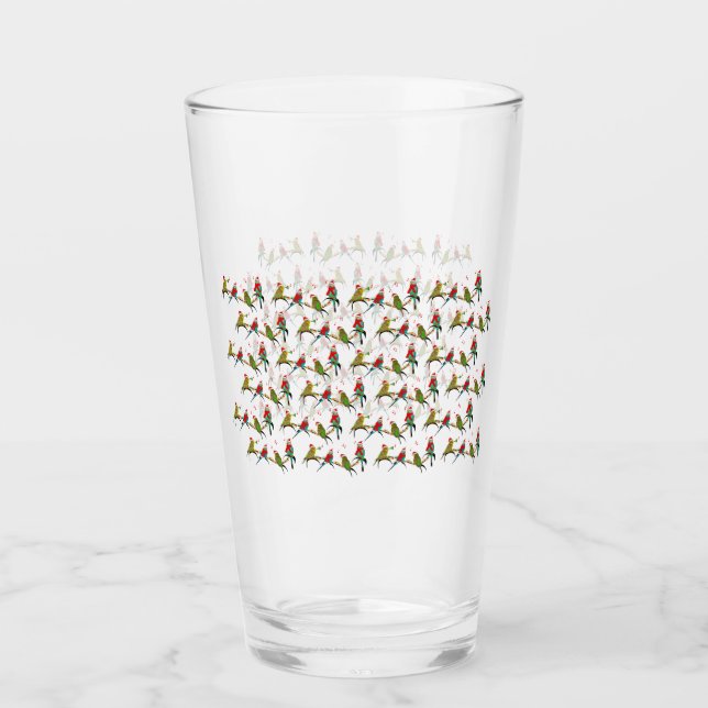Christmas Budgie Frenzy Glass (Front)
