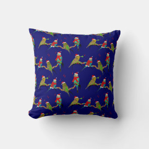 Christmas Budgie Frenzy Pillow (Navy)