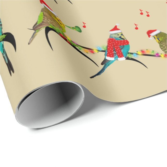 Christmas Budgie Frenzy Wrapping Paper (Gold) (Roll Corner)