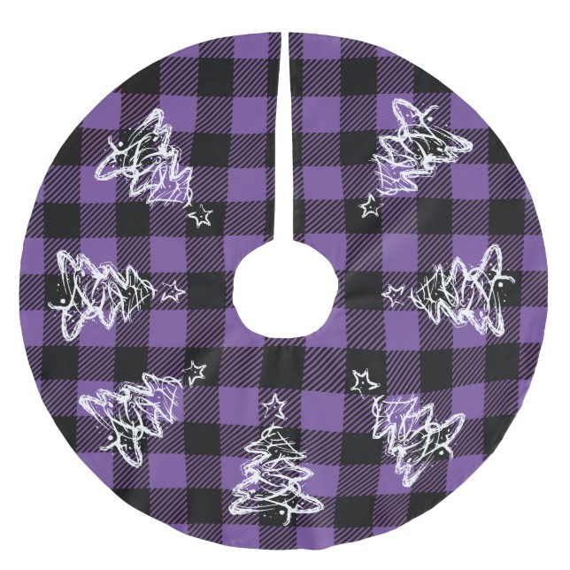 Christmas Buffalo Black Purple Plaid  Brushed Polyester Tree Skirt (Front)