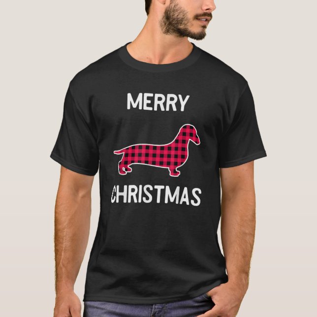 Christmas Buffalo Check Dachshund for Dachshund Do T-Shirt (Front)