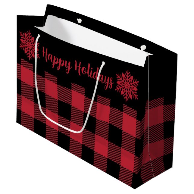 Christmas Buffalo Check Red SF Large Gift Bag (Front Angled)
