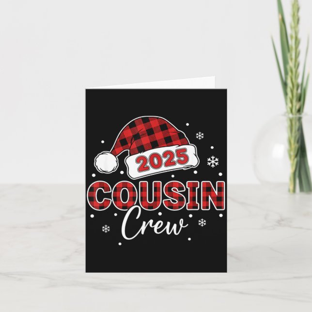 Christmas Buffalo Plaid 2025 Cousin Crew Santa Hat Card (Front)