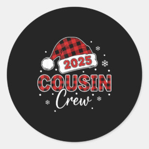 Christmas Buffalo Plaid 2025 Cousin Crew Santa Hat Classic Round Sticker