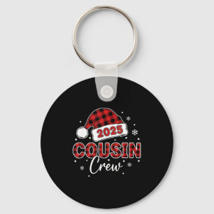 Christmas Buffalo Plaid 2025 Cousin Crew Santa Hat Key Ring