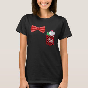 Christmas Buffalo Plaid Bow Tie  for Men Dad Famil T-Shirt