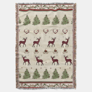 Christmas Buffalo Plaid Deer Antlers Pine Trees Throw Blanket
