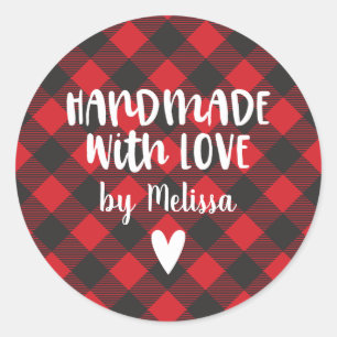 Christmas Buffalo Plaid Handmade With Love Classic Classic Round Sticker