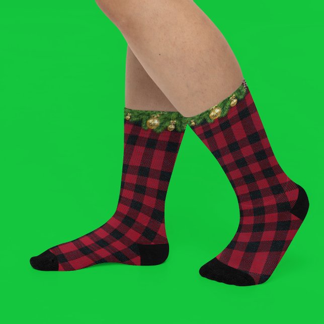Christmas Buffalo Plaid Holiday Garland Pine Socks (Creator Uploaded)