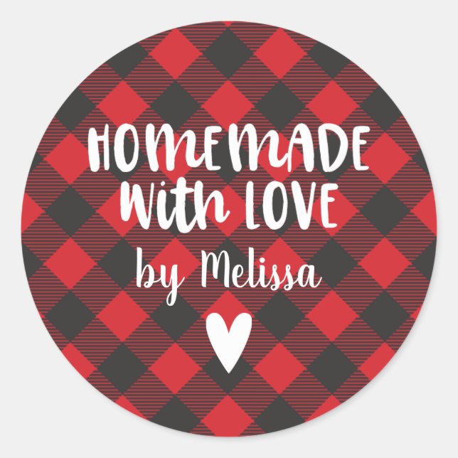 Christmas Buffalo Plaid Homemade With Love  Classi Classic Round Sticker (Front)