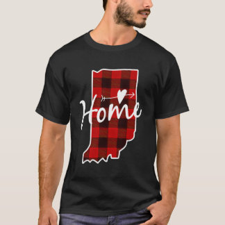 Christmas Buffalo Plaid Indiana Home State Map T-Shirt