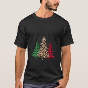 Christmas Buffalo Plaid Leopard Trees Graphic Snow T-Shirt