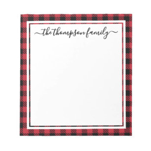 Christmas Buffalo Plaid Script Family Name Notepad