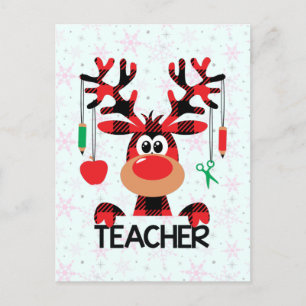 Christmas Buffalo Plaid Teacher Postcard