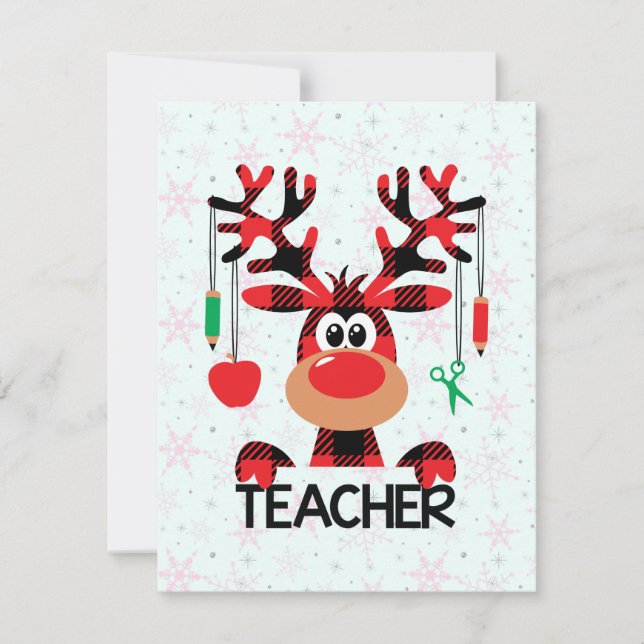 Christmas Buffalo Plaid Teacher Thank You Card (Front)