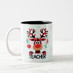 Christmas Buffalo Plaid Teacher Two-Tone Coffee Mug