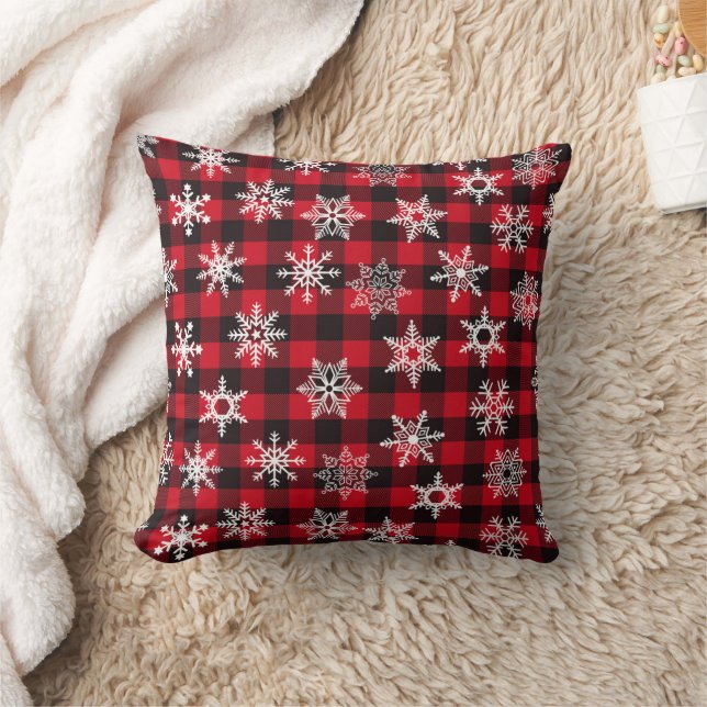 Christmas Buffalo red snowflakes plaid pattern Cushion (Blanket)