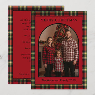 Christmas Buffalo Red Tartan Plaid Arch 1 Photo Holiday Card