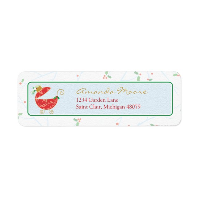 Christmas Bulb Baby Carriage Address Label (Front)