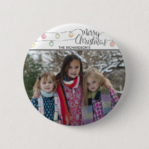 Christmas Bulb On A String Merry Christmas Photo 6 Cm Round Badge