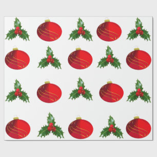 Christmas Bulbs and Holly Wrapping Paper