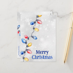 Christmas Bulbs, String Lights, Holiday Postcard