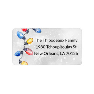 Christmas Bulbs, String Lights, Return Address Label