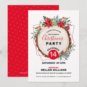 Christmas Bulfinch & Christmas Wood Floral Wreath Invitation