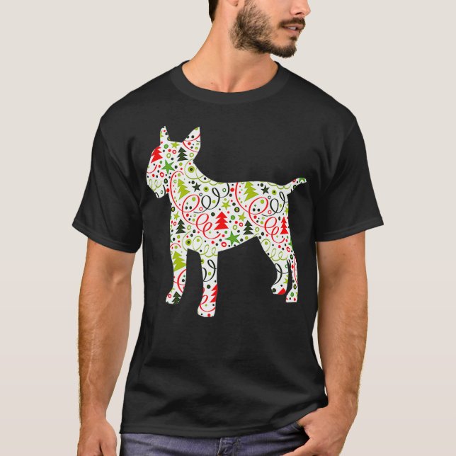 Christmas Bull Terrier Dog Wrapping Paper T-Shirt (Front)