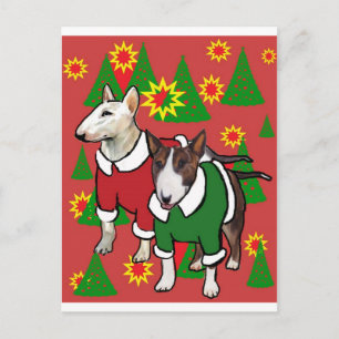 Christmas bull terrier holiday postcard