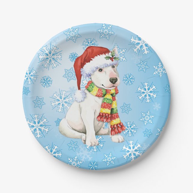 Christmas Bull Terrier Paper Plate (Front)