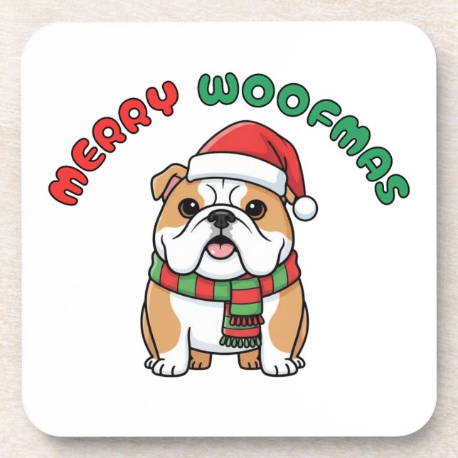Christmas Bulldog Coaster: Merry Woofmas Coaster (Front)