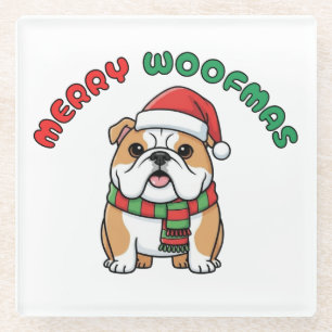Christmas Bulldog Coaster: Merry Woofmas Glass Coaster
