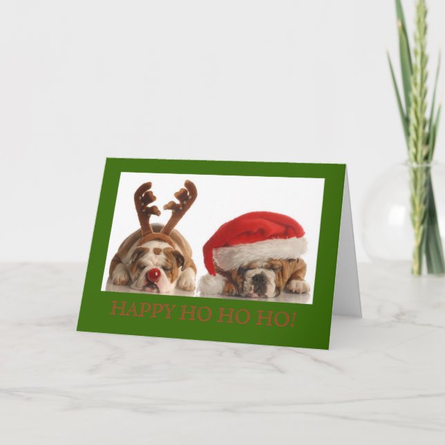 CHRISTMAS BULLDOG HOLIDAY GREETING CARD GREEN (Front)