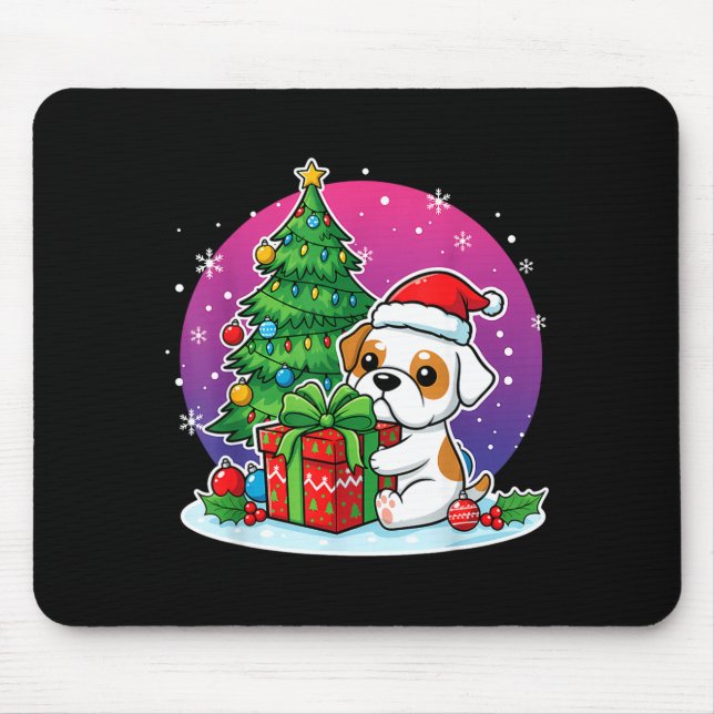 Christmas Bulldog Santa Hat Xmas Bulldog Lover Men Mouse Mat (Front)