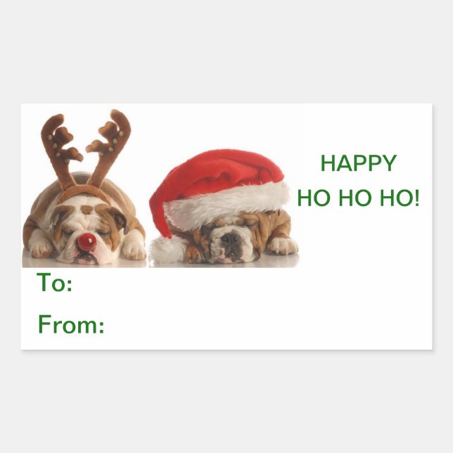 Christmas Bulldogs Gift Label Sticker (Front)