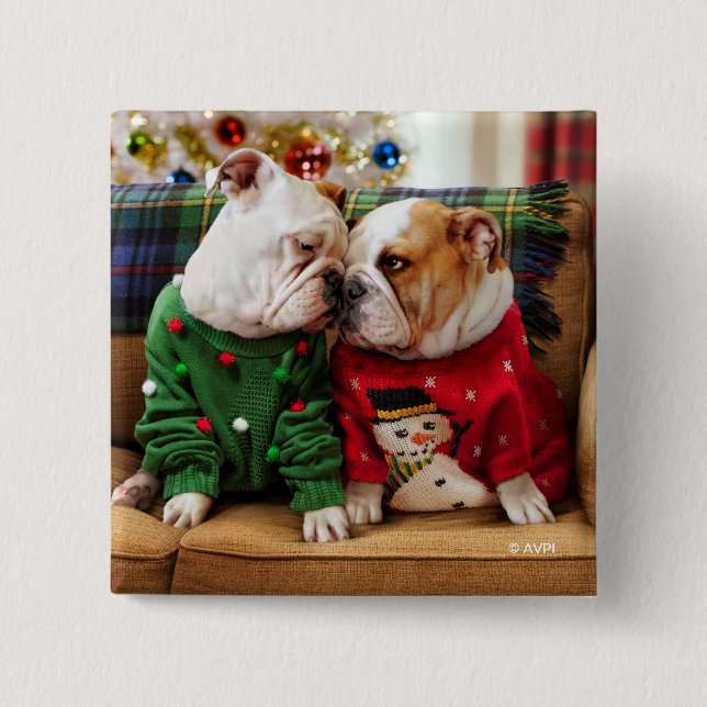 Christmas Bulldogs in Sweaters 15 Cm Square Badge (Front)