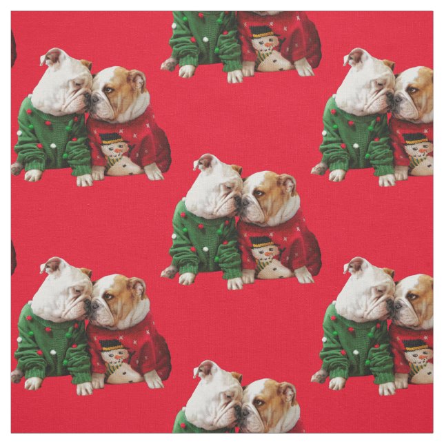 Christmas Bulldogs in Sweaters Fabric (Swatch)