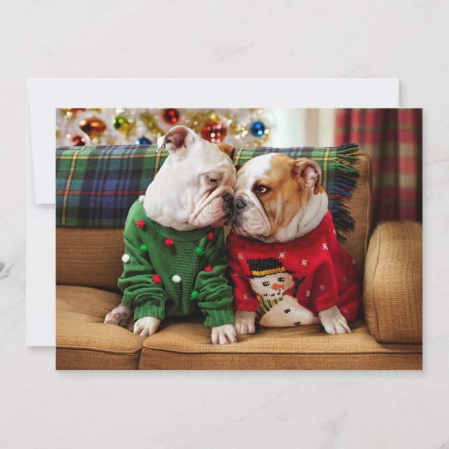 Christmas Bulldogs in Sweaters Invitation (Front)