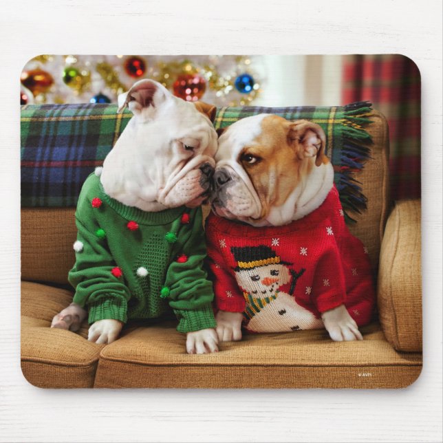 Christmas Bulldogs in Sweaters Mouse Mat (Front)